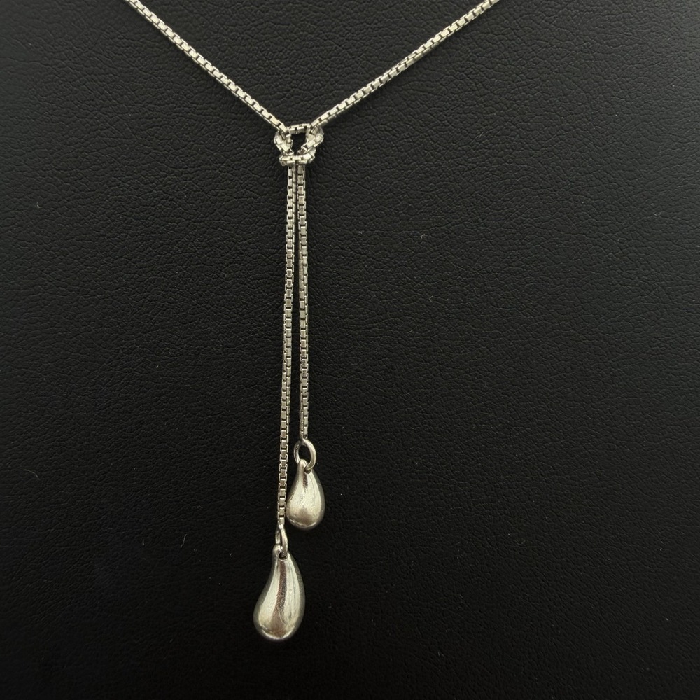 Vtg JTV Sterling Over Rhodium Drop Necklace Dangle Y Tassel Teardrop Ball Modern